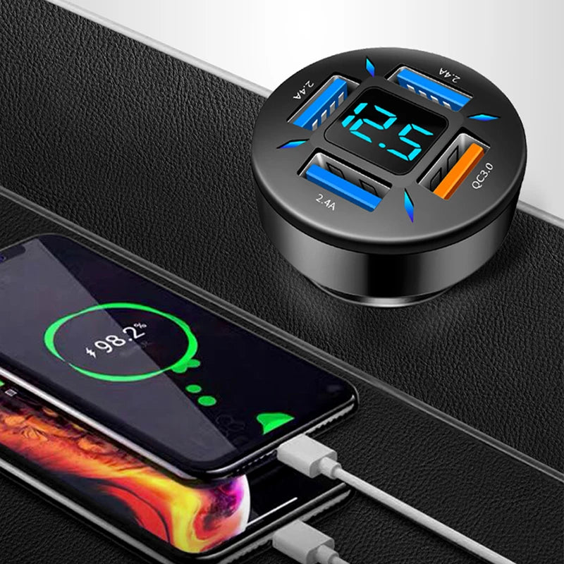 66W Quick Charge Car Phone Charger PD+QC3.0 4 Ports USB Fast Charging Cigarette Lighter Adapter Socket for IPhone Xiaomi Samsung