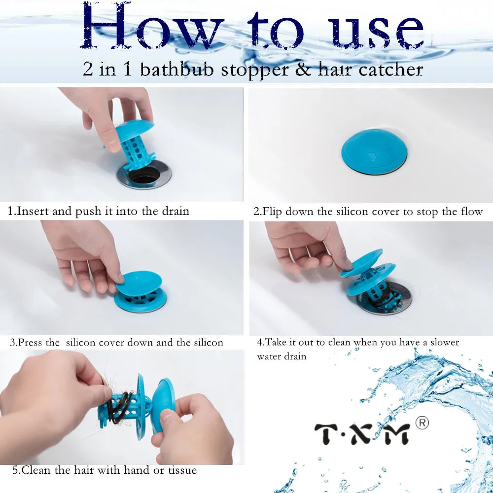 2/1 PACK TXM Drain Hair Catcher Bathtub/Sink Drain Hair Catcher,2 in 1 Bathtub Drain Protector for Shower
