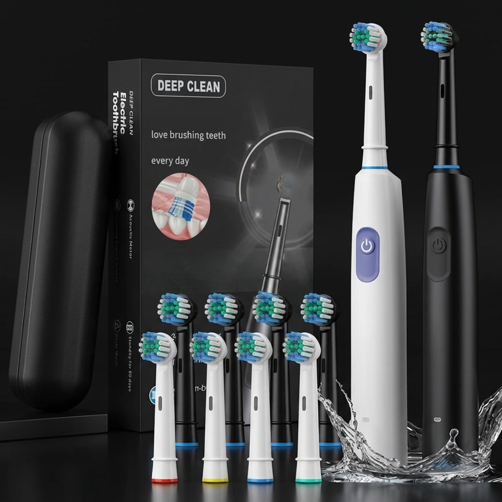 Rotary Rechargeable Electric Toothbrush with 8 Brush Heads